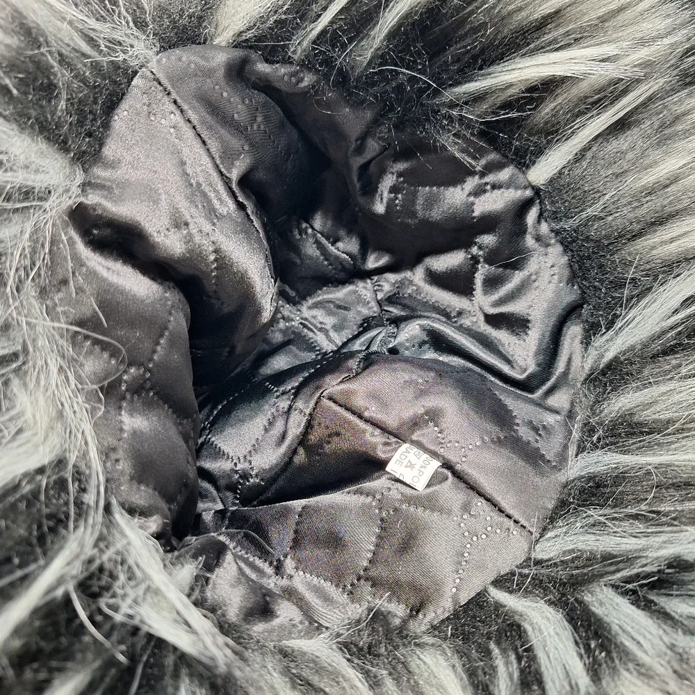 Dolls Kill Darker Wavs Black And Grey Faux Fur Bucket Hat. Oversized Brim